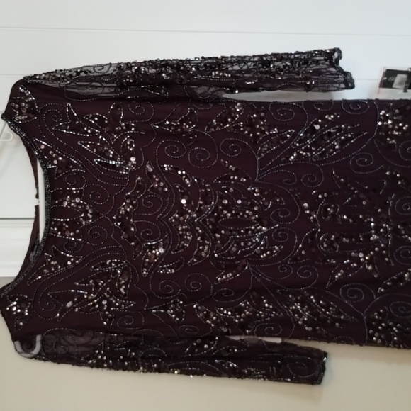 NWT Pisarro Nights Nordstroms Illusion Sleeve Beaded A-Line Gown - Picture 1 of 11